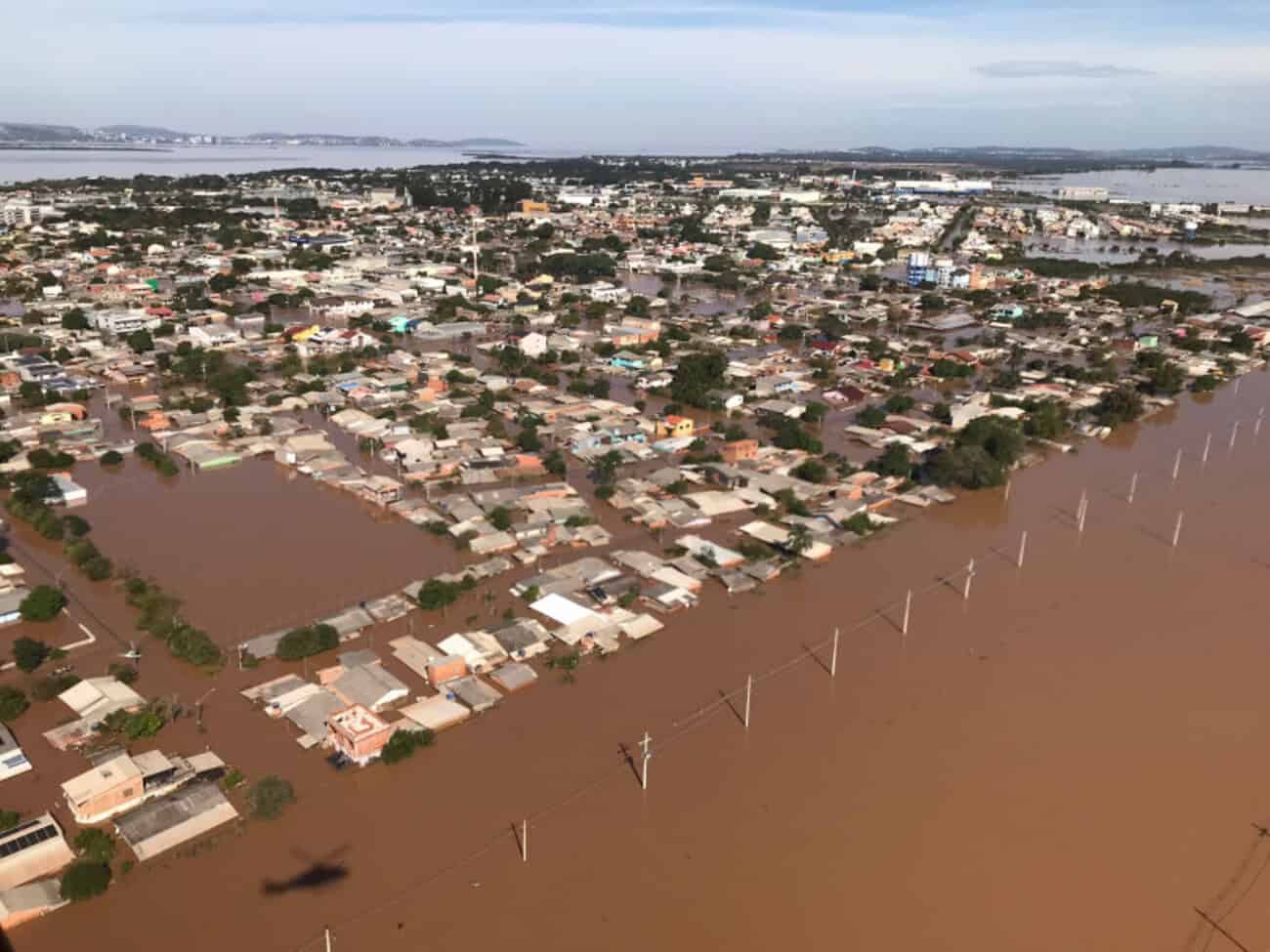 Imagem aérea do RS completamente inundado