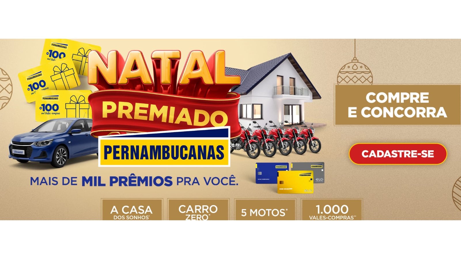 Pernambucanas lança campanha inédita de Natal com sorteio de casa, carro, motos e mil vales-compra